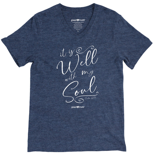 grace & truth Womens V-neck T-Shirt It Is Well Script